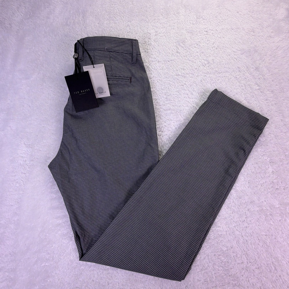NEW Ted Baker Sparkman Trousers Blue‎ & White Houndstooth Mens 30R (30x32) NWT ✅